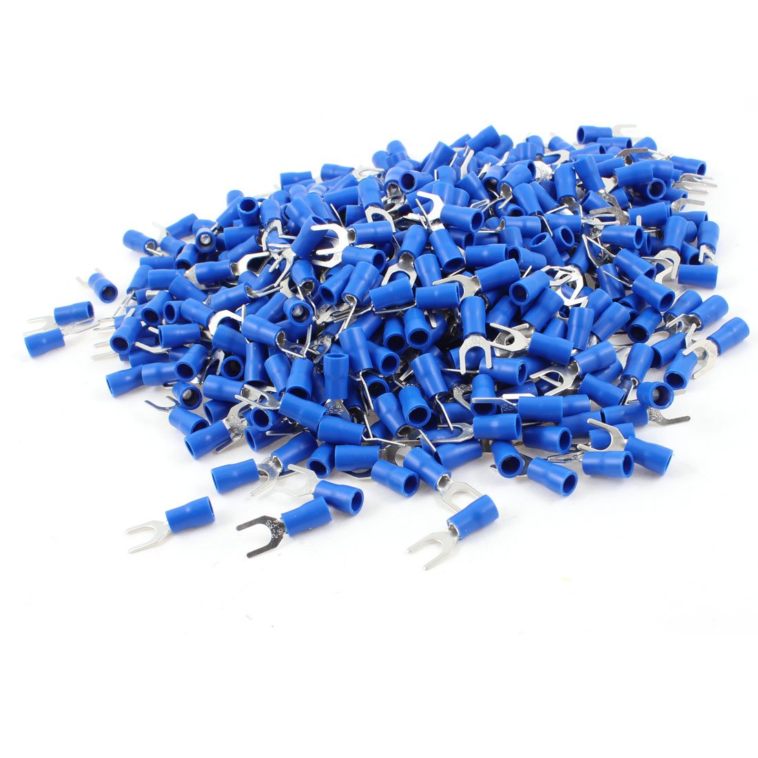SV2-5S Pre Insulated Fork Terminals for AWG 16-14 Wire and #10 Stud, 1000 Piece, Blue
