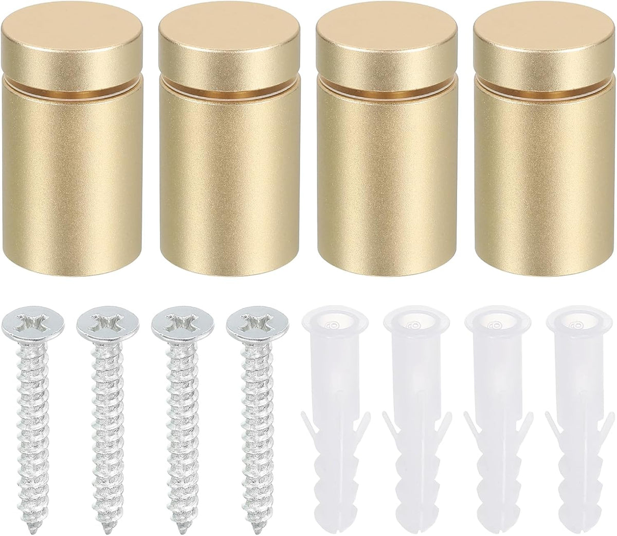 4 Pcs Standoff Screws, 3/4" x 1.3" Aluminum Advertising Screws Wall Standoff Mounts Hardware for Acrylic Picture Frame Glass Signs Hanging, Gold