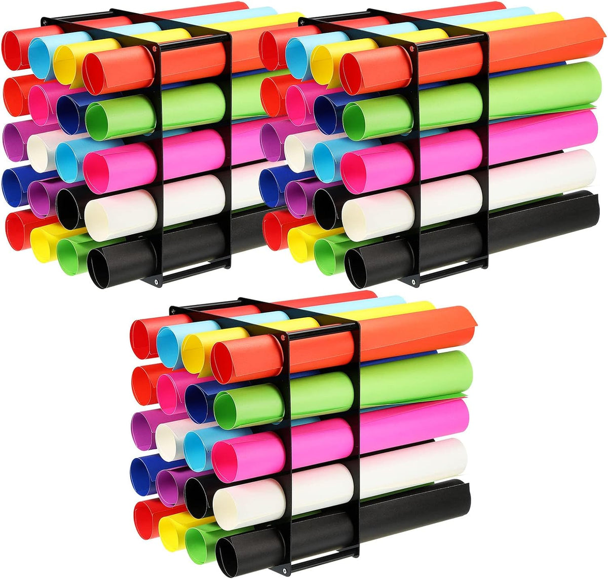 3 Set Vinyl Roll Storage Rack, Acrylic Vinyl Roll Holder for Up to 60-Holes, Vinyl Organization for Craft Room Gift Wrap Roll Vinyl Storage Organizer Household Gadgets, Black