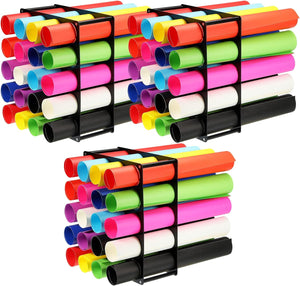 3 Set Vinyl Roll Storage Rack, Acrylic Vinyl Roll Holder for Up to 60-Holes, Vinyl Organization for Craft Room Gift Wrap Roll Vinyl Storage Organizer Household Gadgets, Black