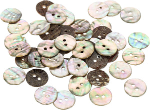 100Pcs Natural Shell Button, 2 Hole 15mm Mother of Pearl Buttons for Shirt Coats Suits Jacket Jeans Skirts DIY Sewing Crafts, 1.1-1.5mm Thick, Brown