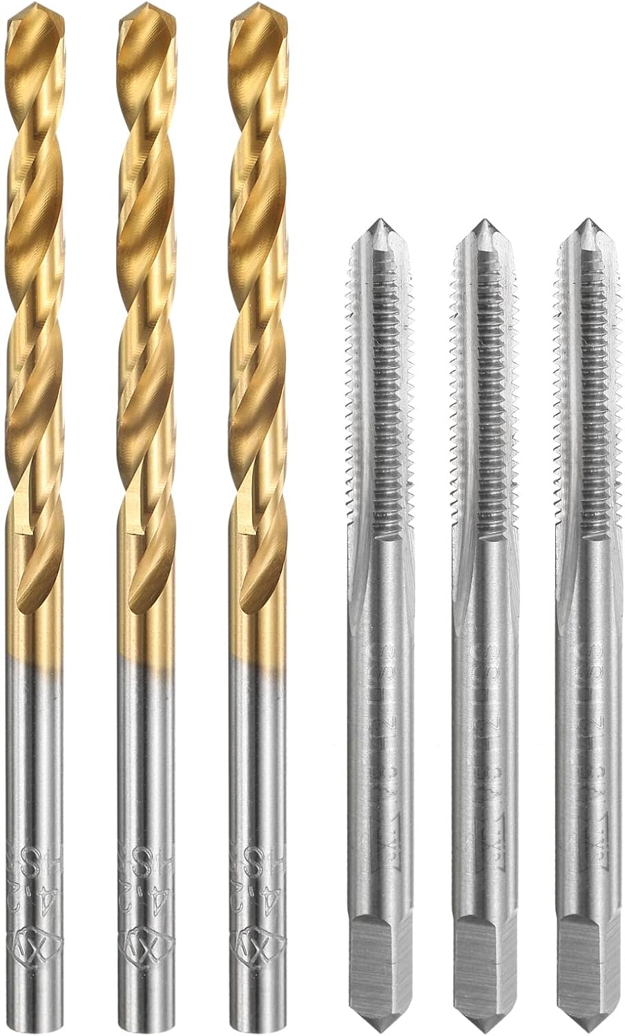 Tap and Drill Bit Set, 3pcs M5 x 0.8 Metric Straight Flute Thread Screw Taps & 3pcs 4.2mm Twist Drill Bits, Uncoated/Titanium Coated HSS-6542 Tapping Threading Tool Kit