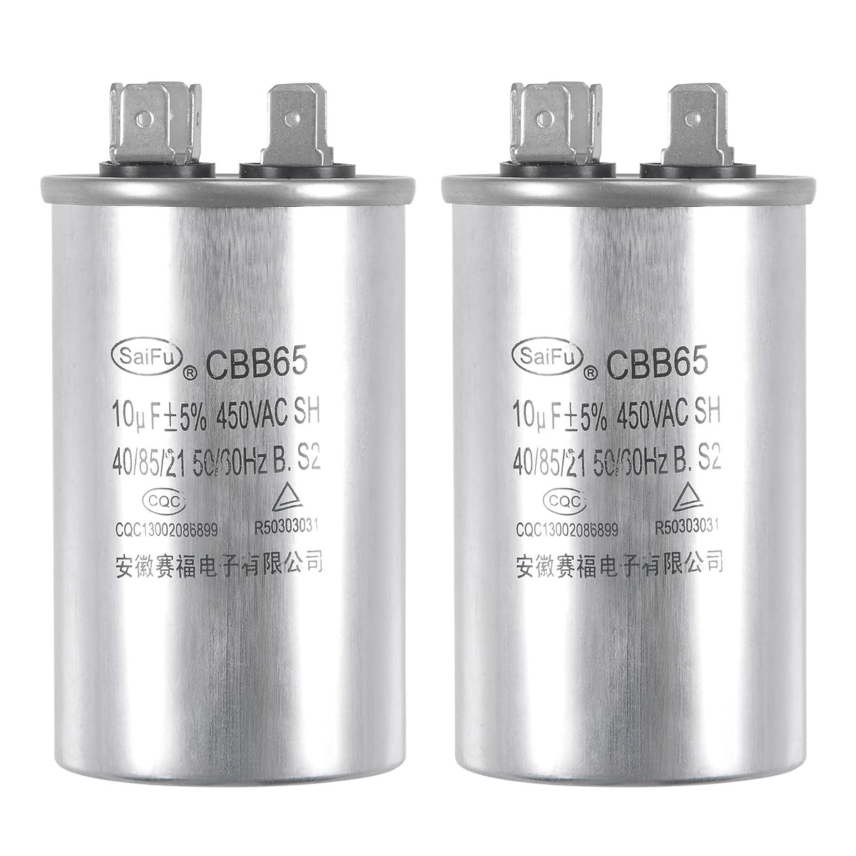 Run Capacitor Round CBB65 10uF 10mfd 450V AC 40/85/21 Aluminum Case with Terminal for Air Conditioner Compressor Motor Heat Pump Condenser 2Pcs