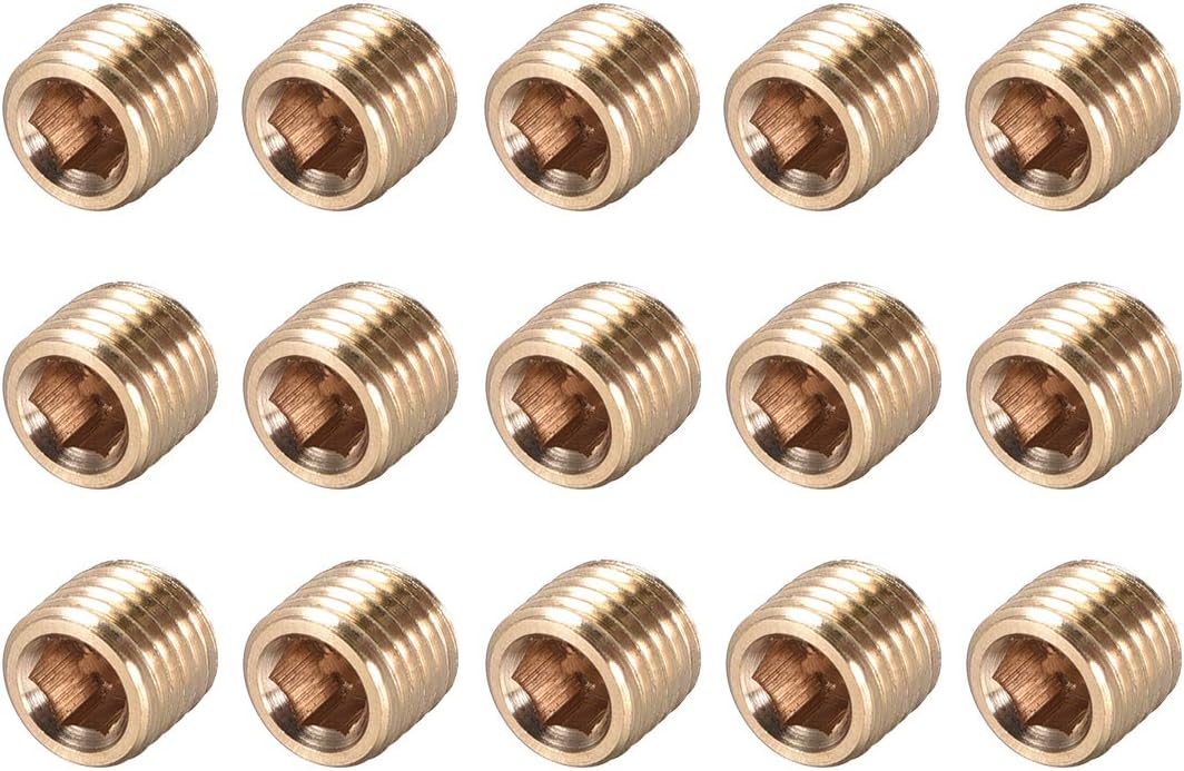 Brass Pipe Fitting - Hex Counter Sunk Plug 1/16NPT Male Socket Drive Countersunk Pipe Plugs 15pcs