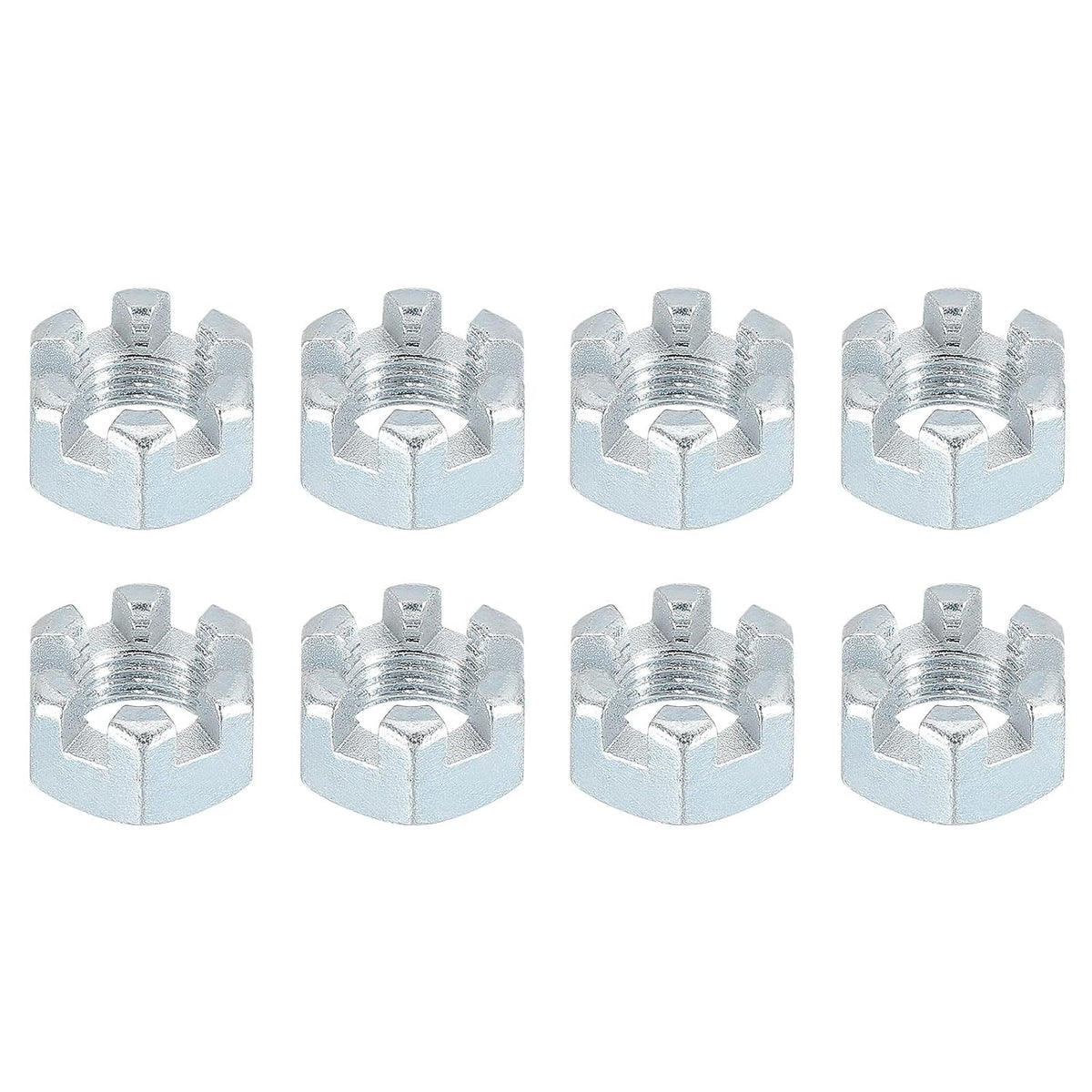 3/8-24 UNF Hexagon Slotted Nut, Grade 6.8 Zinc-Plated Carbon Steel Hex Nuts Good for Machinery Repairing, Silver, 8Pcs