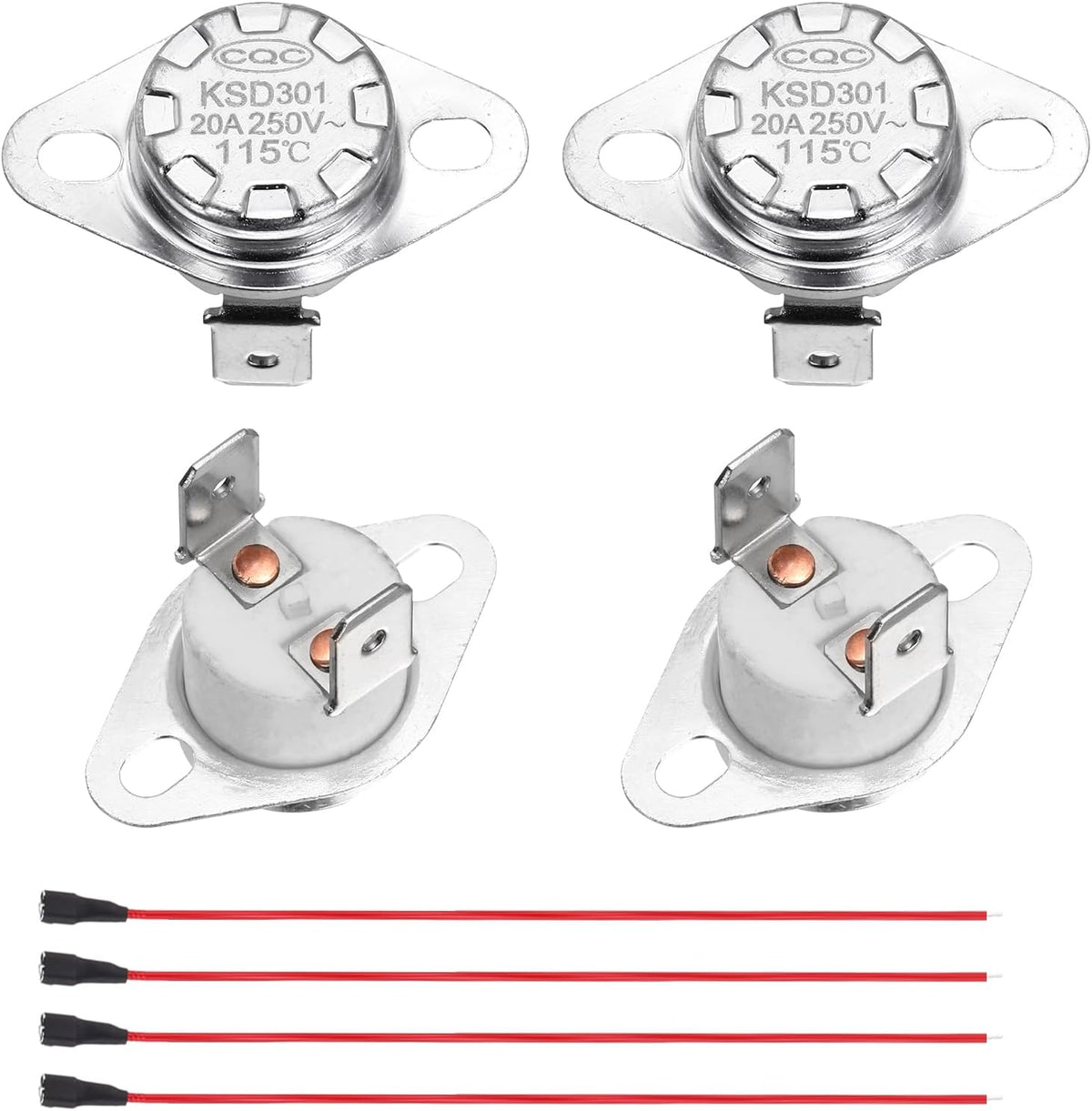 2 Pcs KSD301 Thermostat 115°C/239°F 20A Normally Closed N.C Adjust Snap Disc Temperature Switch with Terminal Wire for Microwaves,Oven,Coffee Maker,Ceramic Material