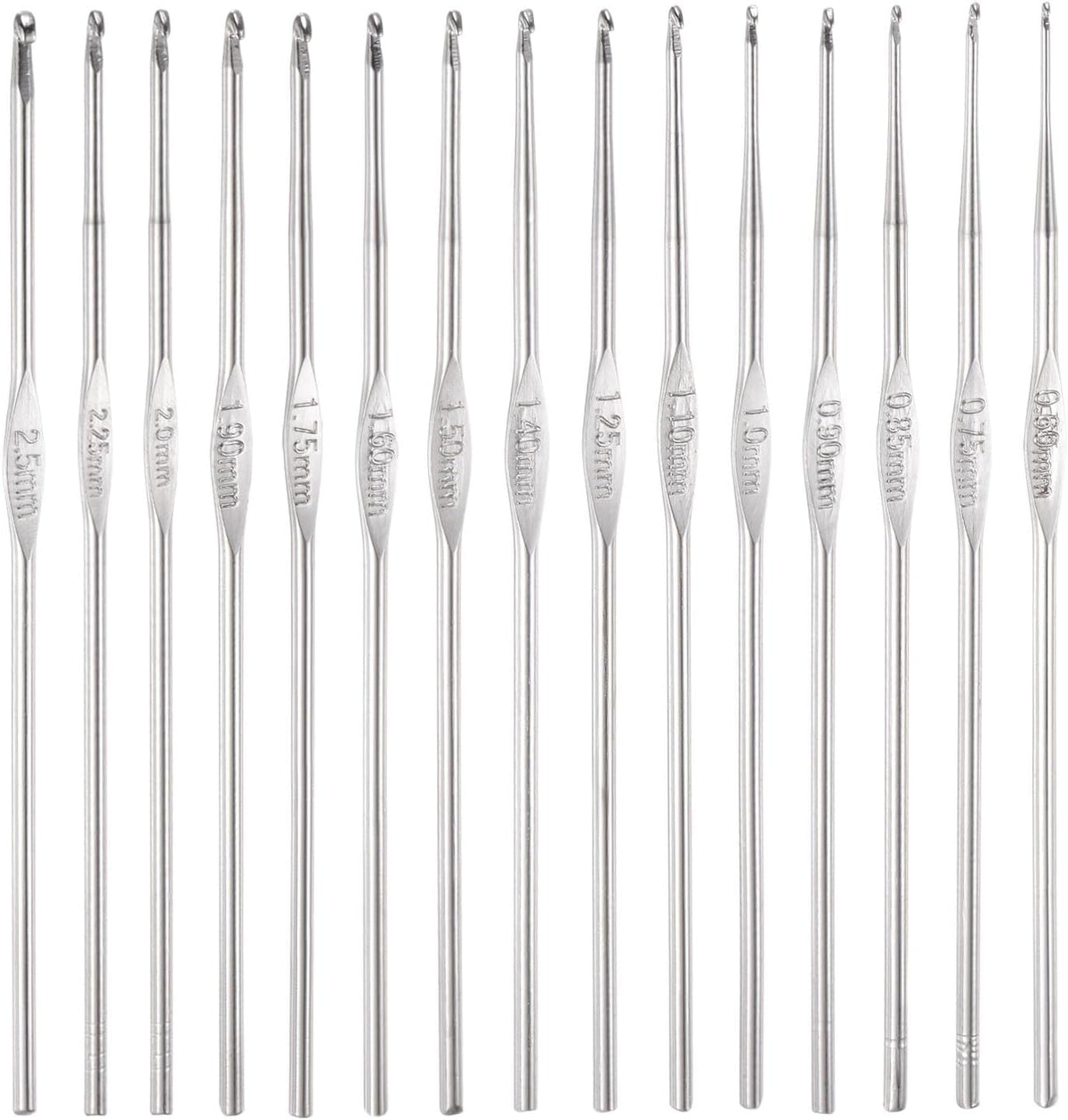 Crochet Hooks Set 0.6-2.5mm Iron Knitting Needles Comfortable Smooth Crochet Needles for DIY Craft Yarn, Silver Tone
