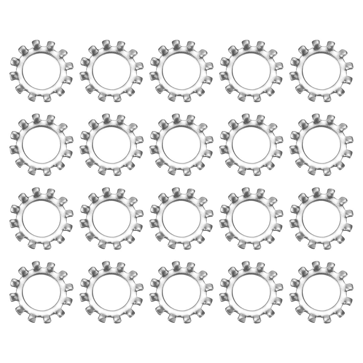 20Pcs 3/8 External Tooth Lock Washer, 304 Stainless Steel Multi-Tooth Star Washer Locking Fastener, Silver Tone