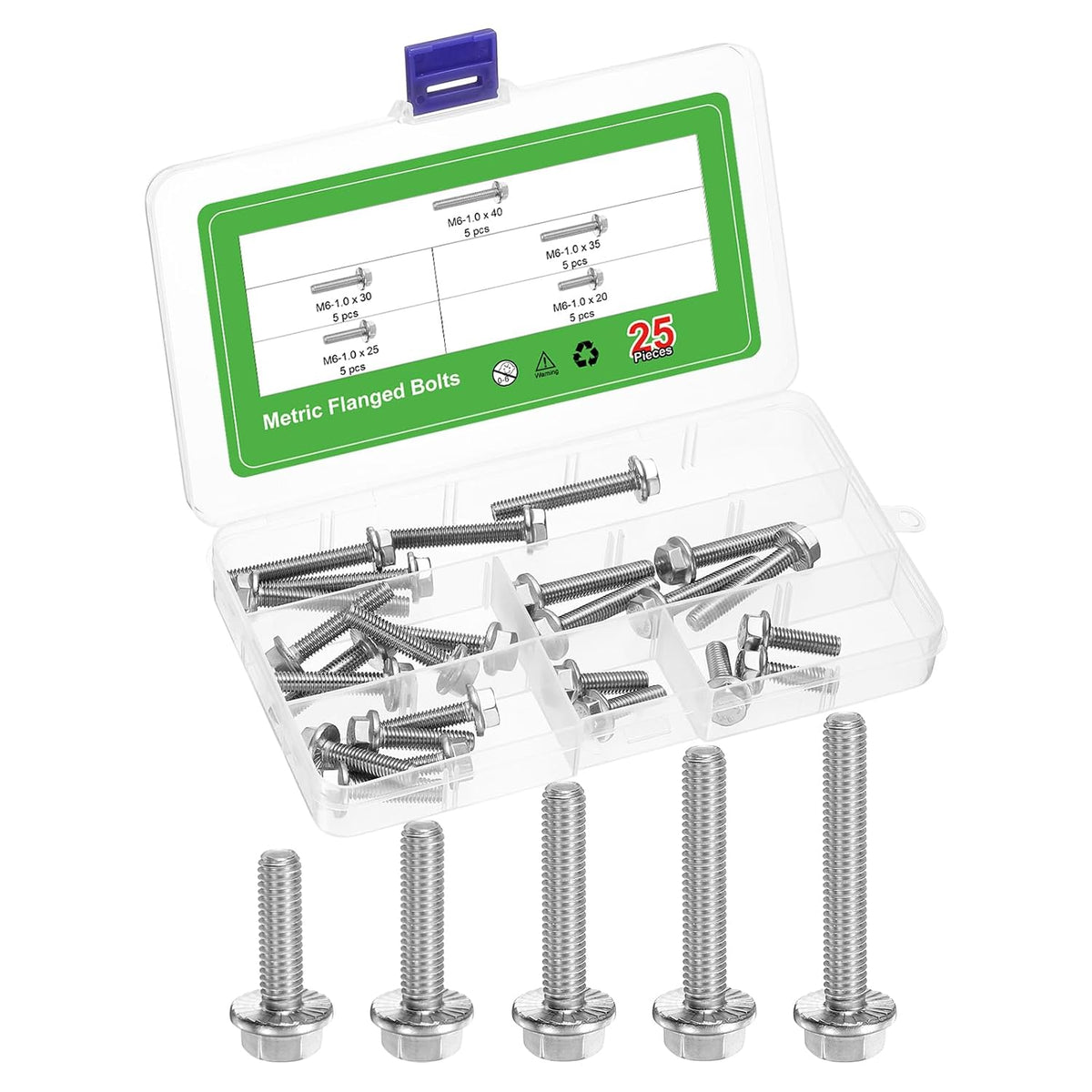 25pcs M6-1.0 x 20/25/30/35/40mm Metric Flange Hex Cap Bolt Fully Thread DIN 6921 Flanged Bolts Hexagon Screws 304 Stainless Steel Cleaning Treatment Silver