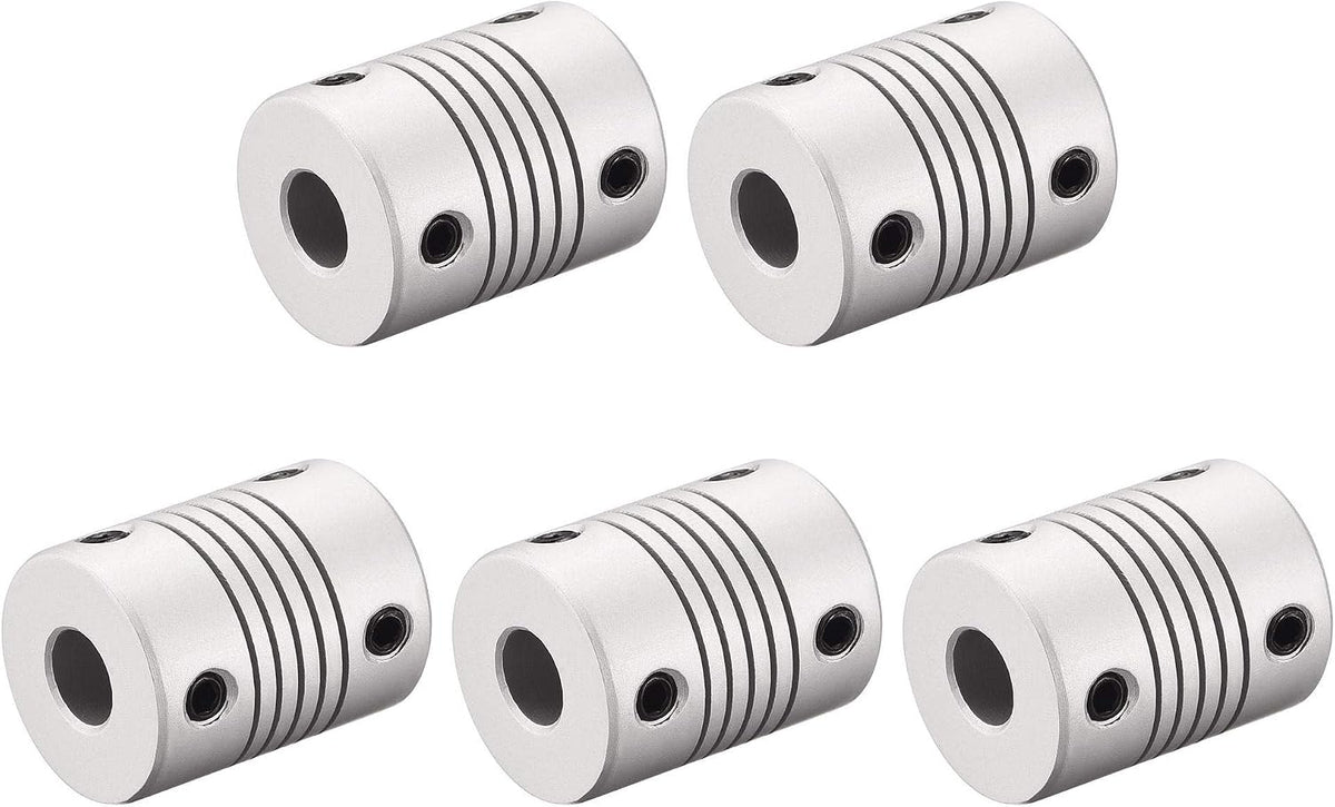 7mm to 7mm Aluminum Alloy Shaft Coupling Flexible Coupler Motor Connector Joint L25xD19 Silver,5pcs