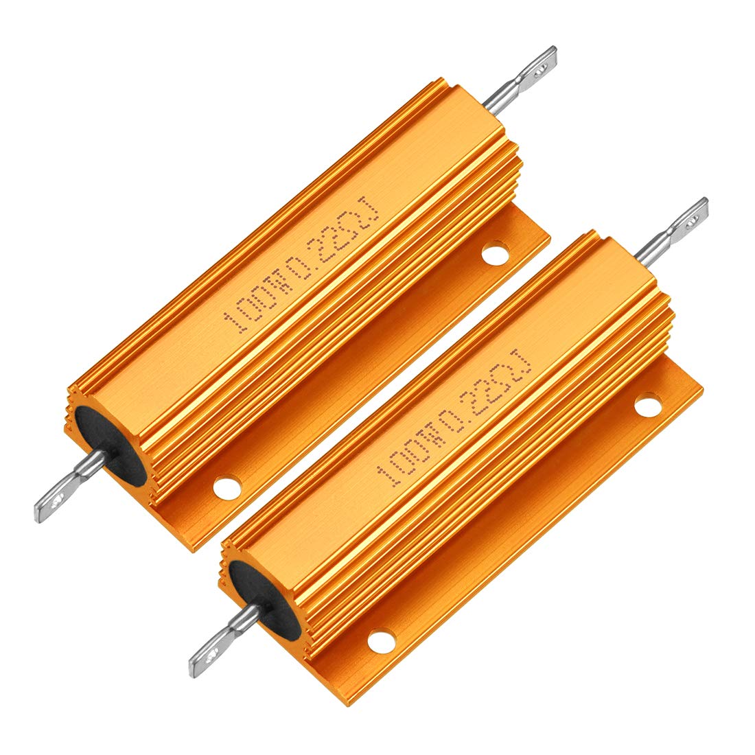 2pcs Aluminum Case Resistor 100W 0.22 Ohm Wirewound Yellow for LED Replacement Converter 100W 0.22RJ