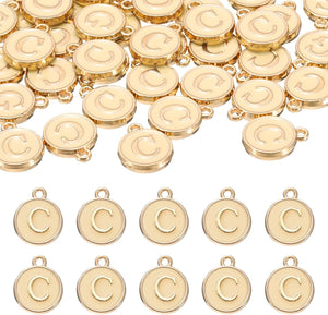 52pcs Letter Charm, Enamel Letter Pendants, Alphabet C Pendants Double Sided Beads Charm for DIY Bracelet Necklace Pendants Earring Jewelry, Champagne Gold