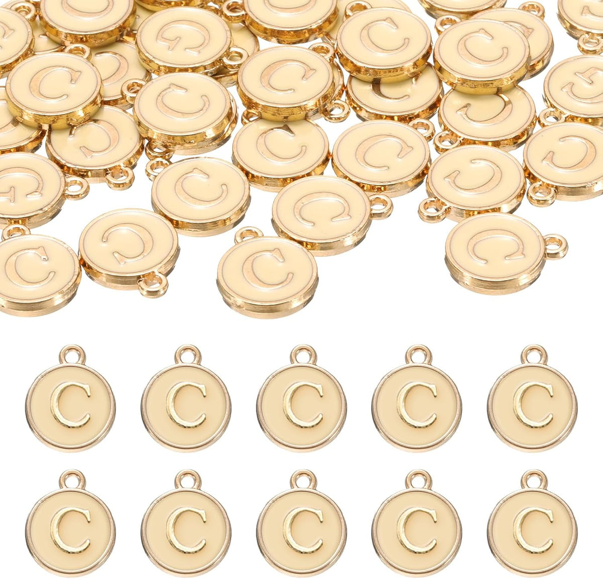 52pcs Letter Charm, Enamel Letter Pendants, Alphabet C Pendants Double Sided Beads Charm for DIY Bracelet Necklace Pendants Earring Jewelry, Champagne Gold