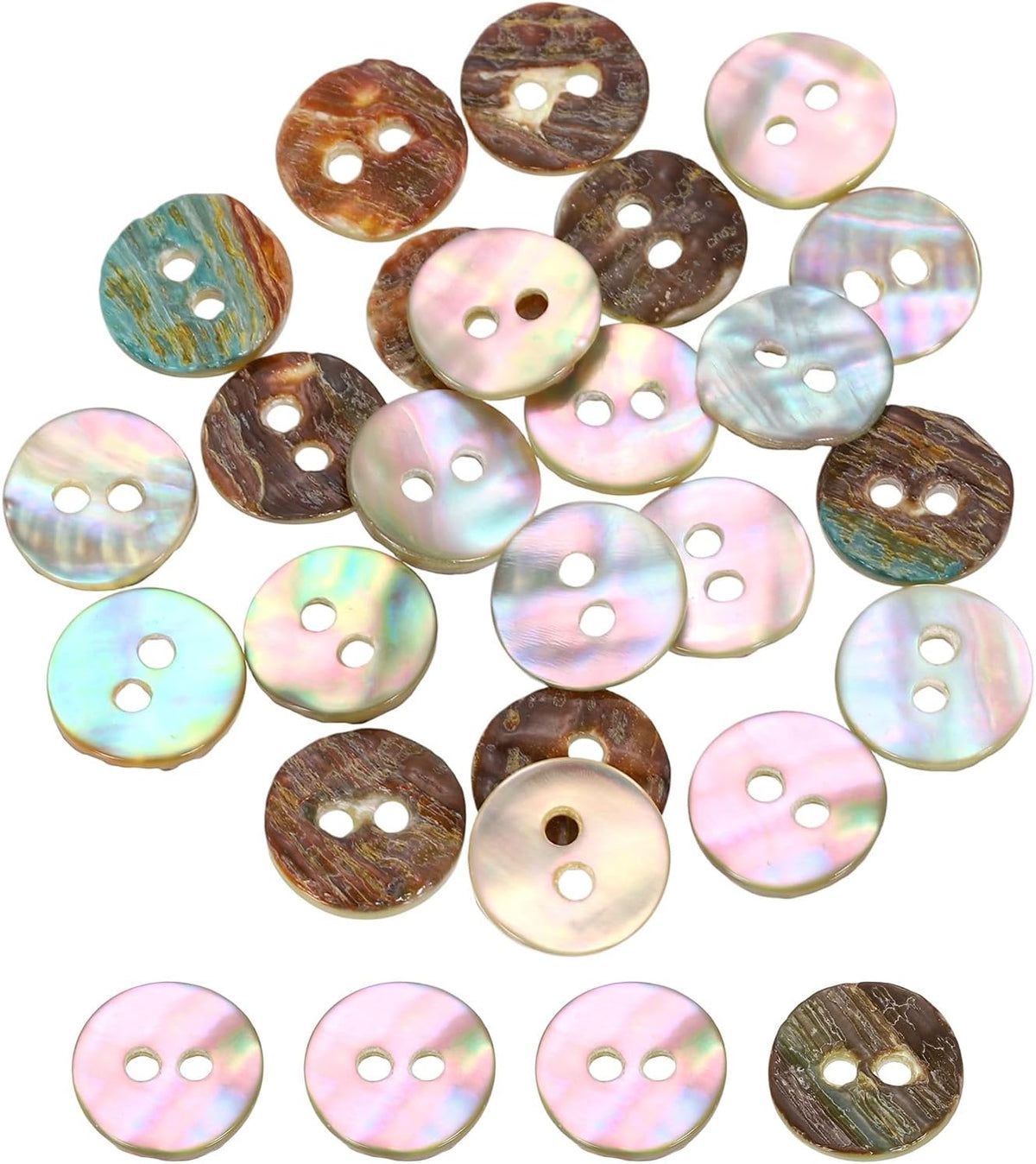 30Pcs Natural Shell Buttons, 10mm 2-Hole Round Shell Craft Sewing Button, Decorative Accessories for Coats, Shirts, Clothing DIY Projects, Beige