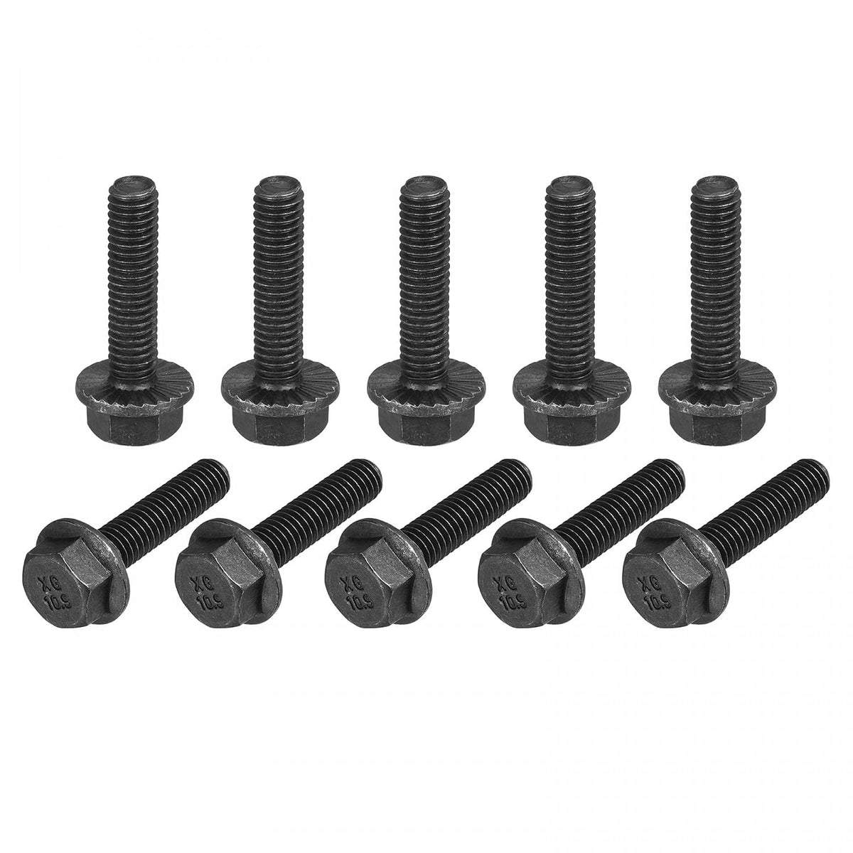 M6-1x25mm Hex Serrated Flange Bolts 10.9 Grade Carbon Steel Screws 30pcs