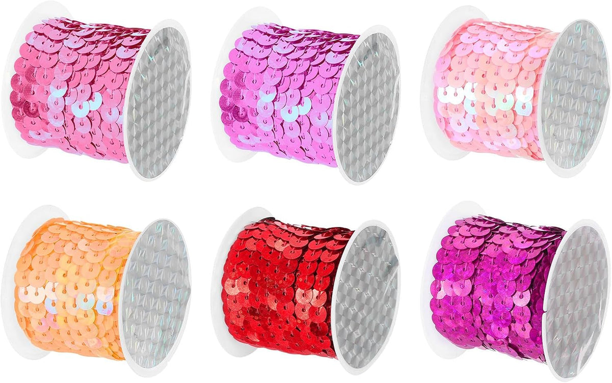 LinkMejor 6 Colors 30Yds Flat Sequins Strip, 6mm Spangle Paillette String Spool Roll Sewing String Ribbon for Fringe Sewing DIY Projects