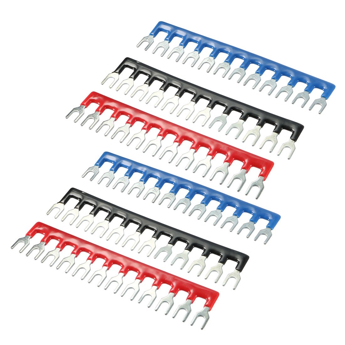 6PCS Fork Type 600V 25A 5mm Pitch 12 Position PCB Terminal Strip Jumper Block Red/Black/Blue