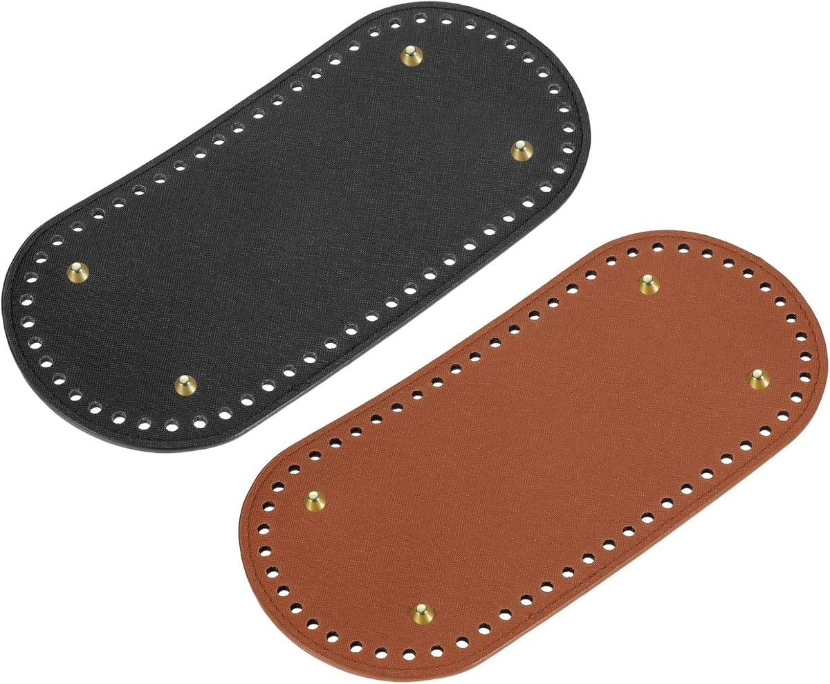 Oval Bag Bottom Shaper Pad, 2Pcs 9.84"x4.72" PU Leather Purse Cushion Base for DIY Knitting Crochet Bag Making (Black, Brown)