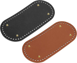 Oval Bag Bottom Shaper Pad, 2Pcs 9.84"x4.72" PU Leather Purse Cushion Base for DIY Knitting Crochet Bag Making (Black, Brown)