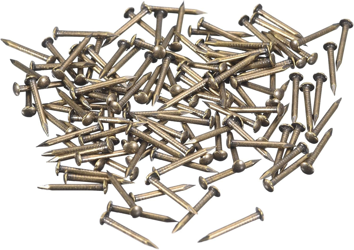 140Pcs Small Tiny Nails 1.2x12mm(DxL) Tiny Brass Nails Hardware Round Head Brass Nail for Wooden DIY Projects Decorative Boxes Household, Bronze Tone