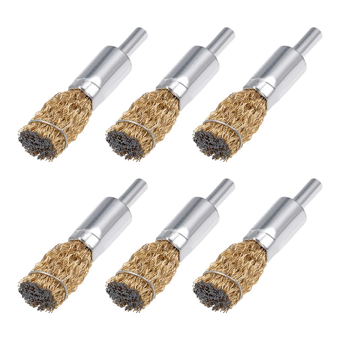 16mm Wire Wheel Brush Cup Copper Plated Crimped Steel with Shank 0.012-inch Wire Dia 6 Pcs