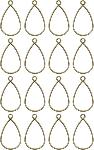 32 Pcs Open Bezel, Teardrop Resin Bezels Pendants Open Back Bezels Metal Hollow Frame Charm for DIY Resin Crafts Earrings Jewelry Making, Bronze