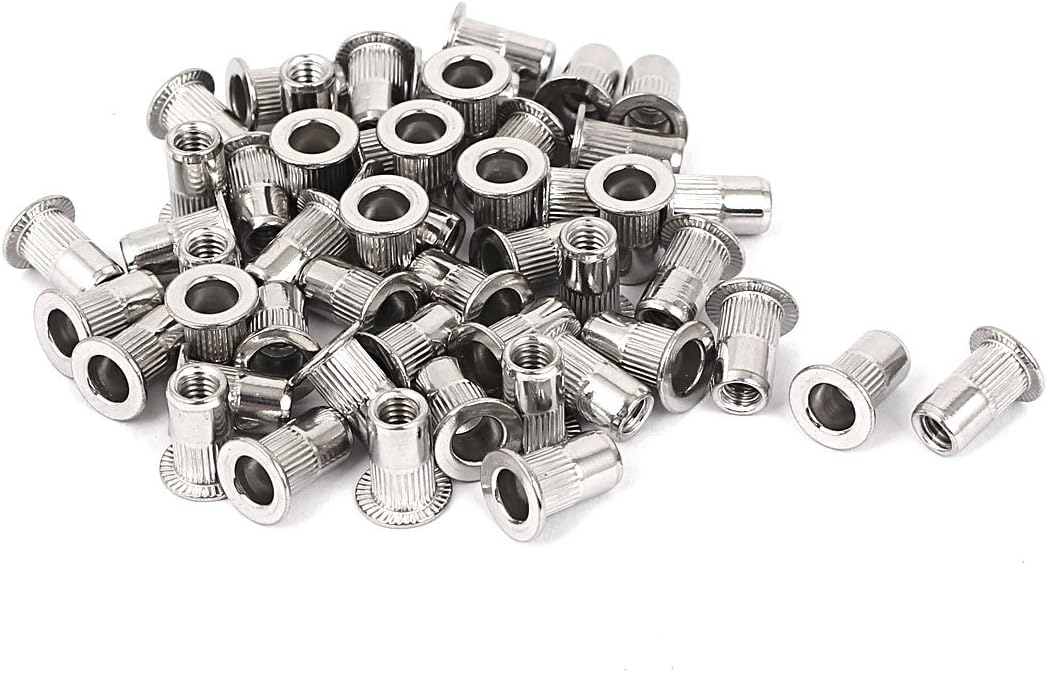 M4 Stainless Steel Flat Head Rivet Nut Insert Nutsert Silver Tone 50pcs