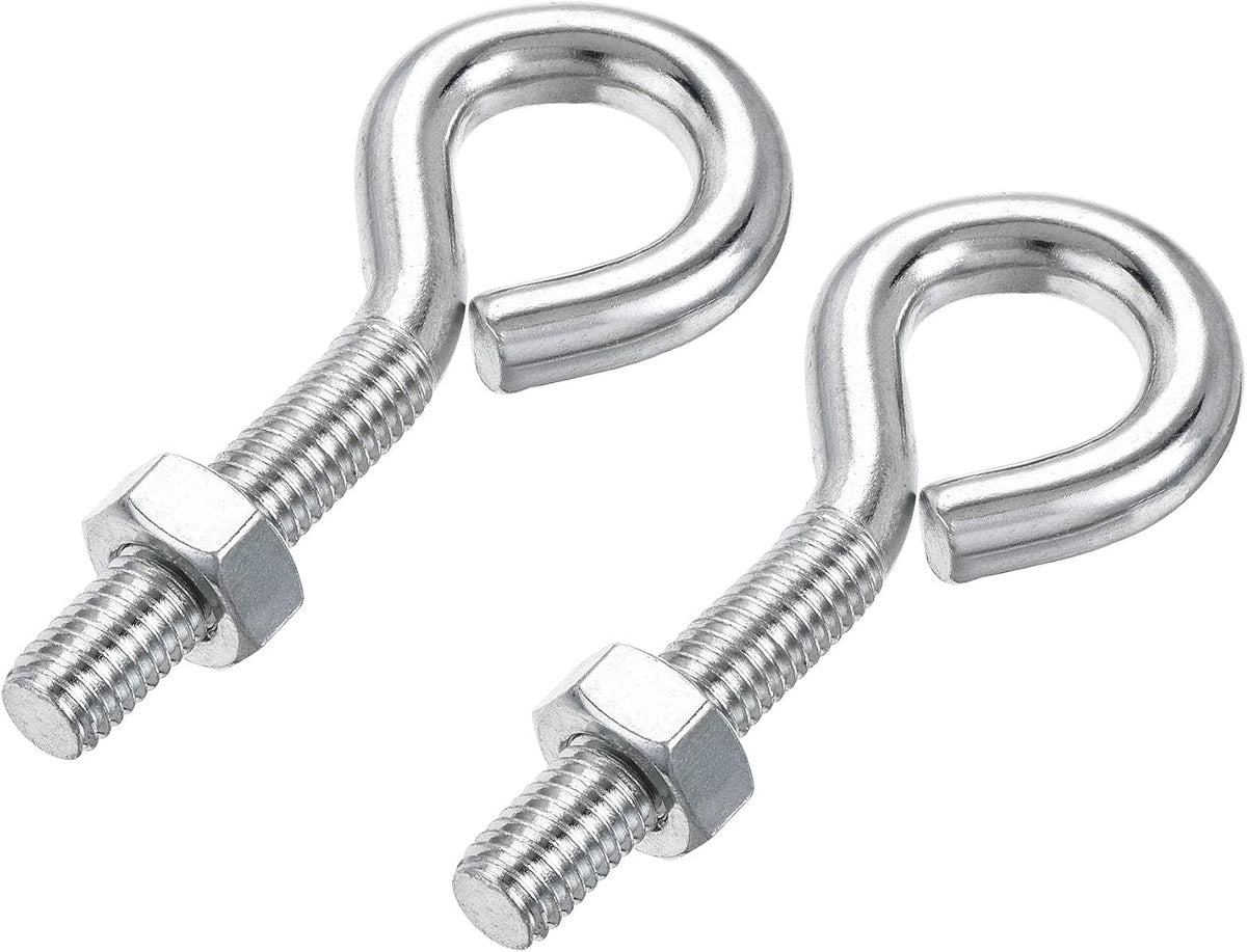 M10x50mm Eye Hooks Screws Bolts Kit, 2pcs Carbon Steel Hanger Eyelet Hooks Screw with Hex Nuts for Metal Hook, Wood Terminal Ring Hooks