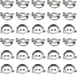 50 Pcs Silver Brooch Blank Round Trays with Alligator Clip and Pin Metal Brooch Clasp Clip Pins Disc Base for Corsage ID Badges Name Cards Tags DIY Craft (15mm/0.6")