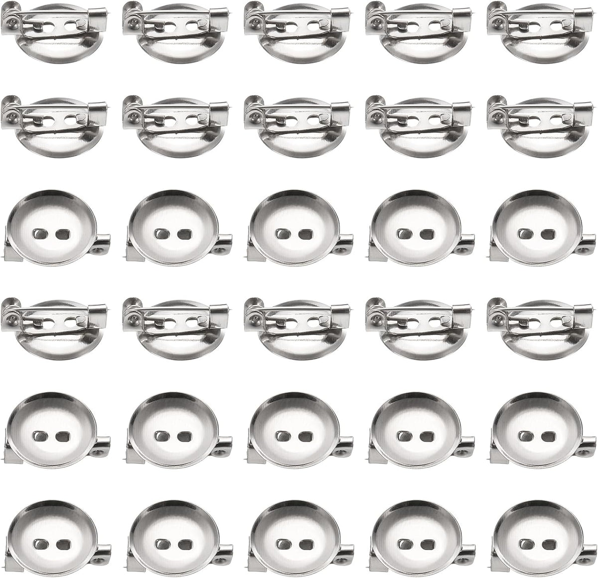 50 Pcs Silver Brooch Blank Round Trays with Alligator Clip and Pin Metal Brooch Clasp Clip Pins Disc Base for Corsage ID Badges Name Cards Tags DIY Craft (15mm/0.6")