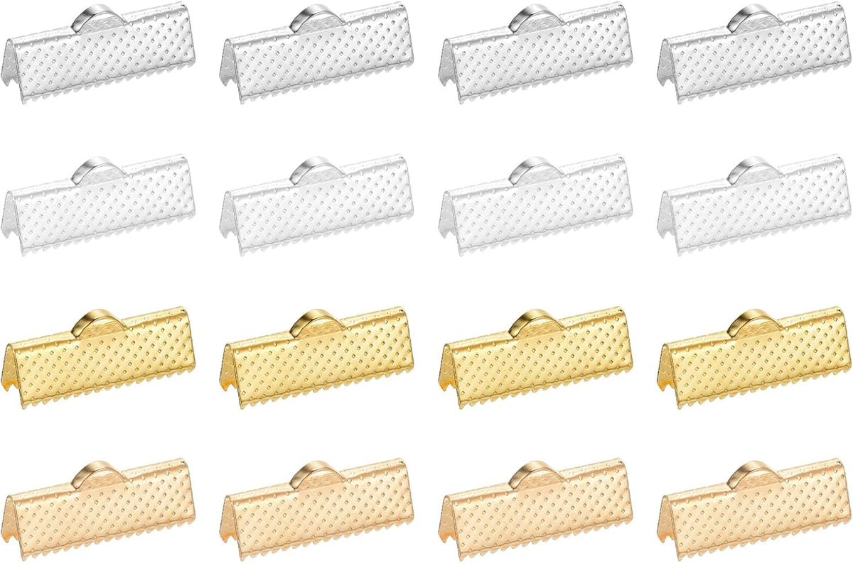 LinkMejor 300Pcs 20mm Ribbon Crimp Clamp Ends, Bookmark Pinch Crimp Ends, Fasteners Clasp Crimp Ends for Bracelet Necklace Jewelry Making, 4 Colors