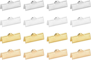300Pcs 20mm Ribbon Crimp Clamp Ends, Bookmark Pinch Crimp Ends, Fasteners Clasp Crimp Ends for Bracelet Necklace Jewelry Making, 4 Colors