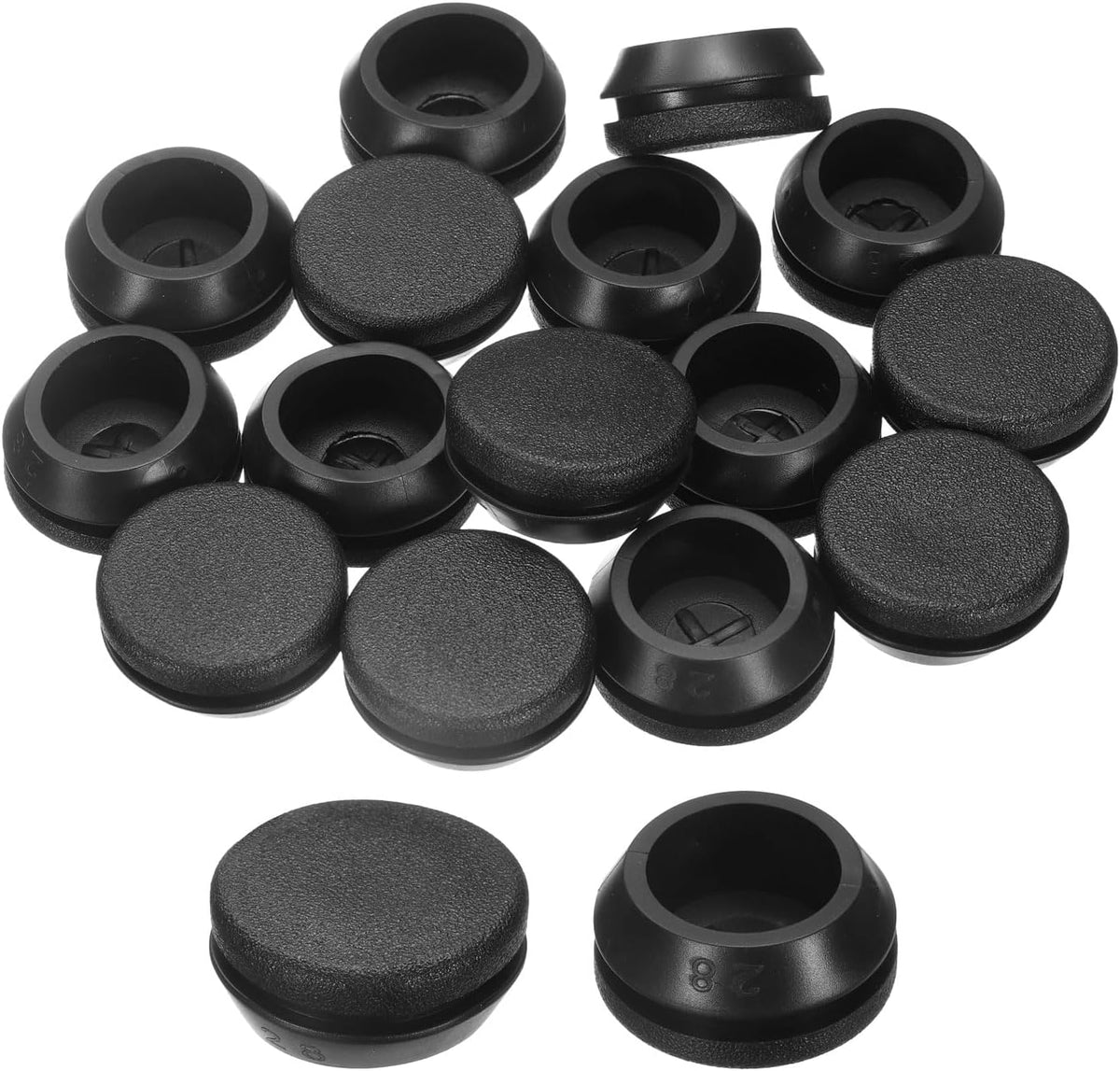 15pcs Silicone Rubber Hole Plugs, Arc Flat Bottle Hole Stoppers for 28-29mm Inner Snap in Type Locking Plug Cover for Furniture Accessory, Black