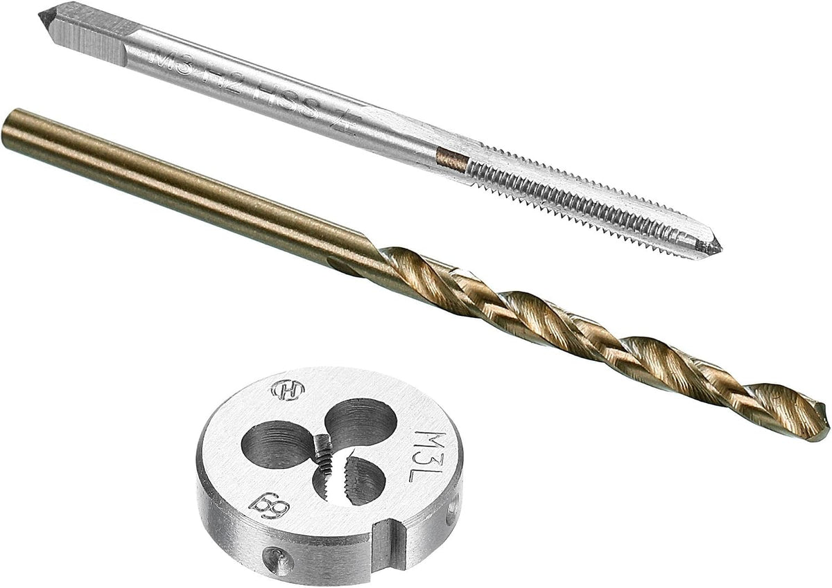Tap and Die and Drill Bit Set, M3 x 0.5 Left Hand Thread Milling Tap and Round Die, 2.5mm Cobalt High Speed Steel Twist Drill Bit