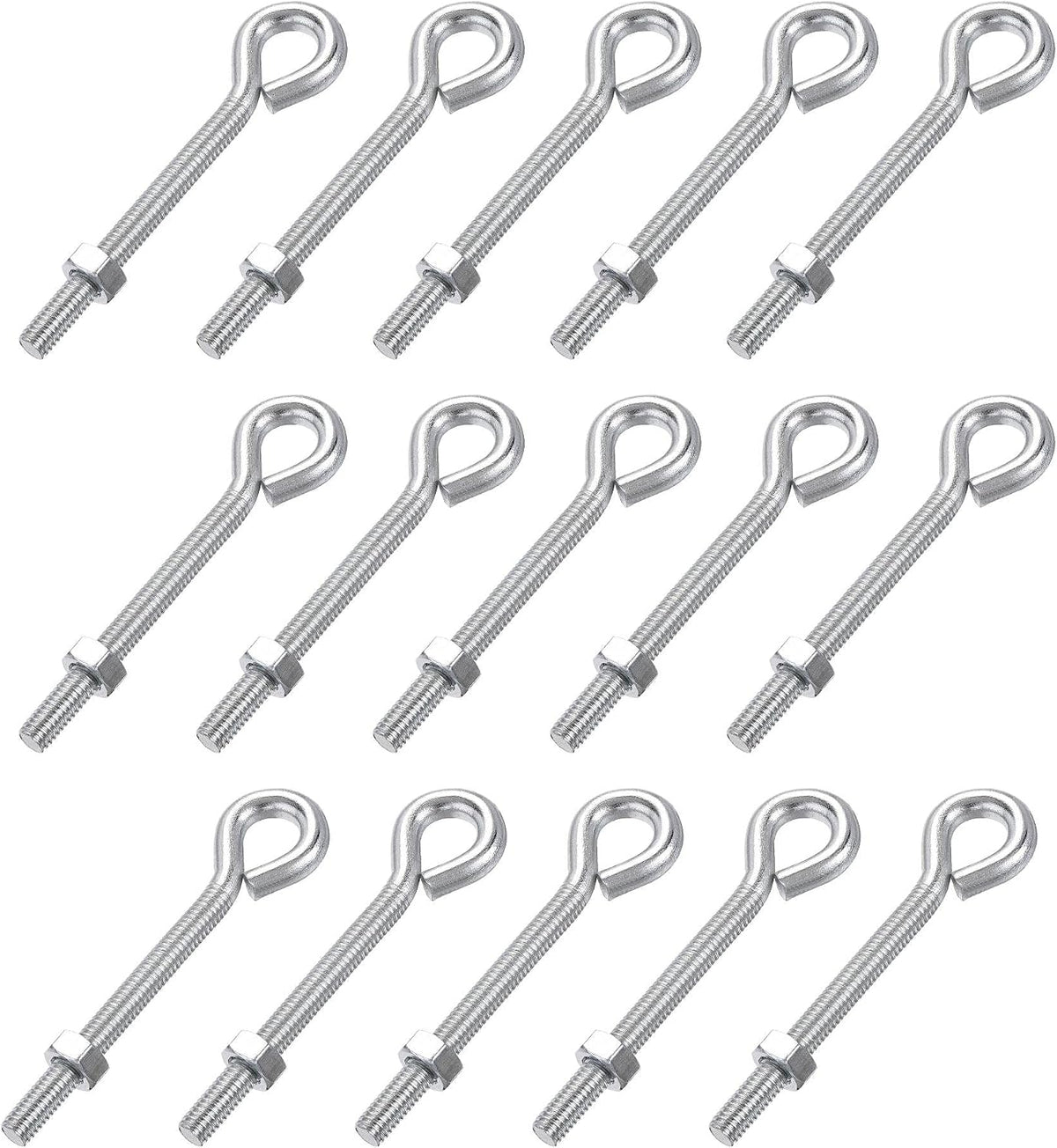 M6x60mm Eye Hooks Screws Bolts Kit, 15pcs Carbon Steel Hanger Eyelet Hooks Screw with Hex Nuts for Metal Hook, Wood Terminal Ring Hooks