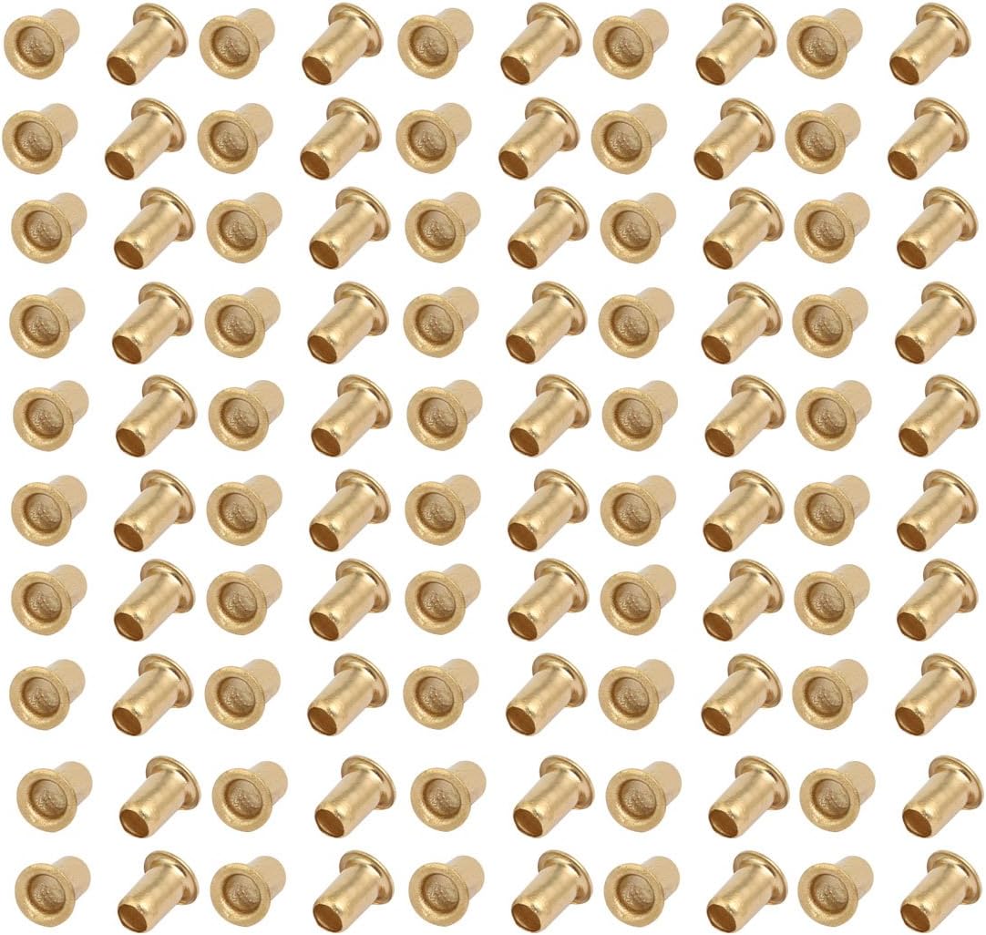 LinkMejor 100pcs M4 x 6mm Brass Plated Metal Hollow Eyelets Rivets Gold Tone