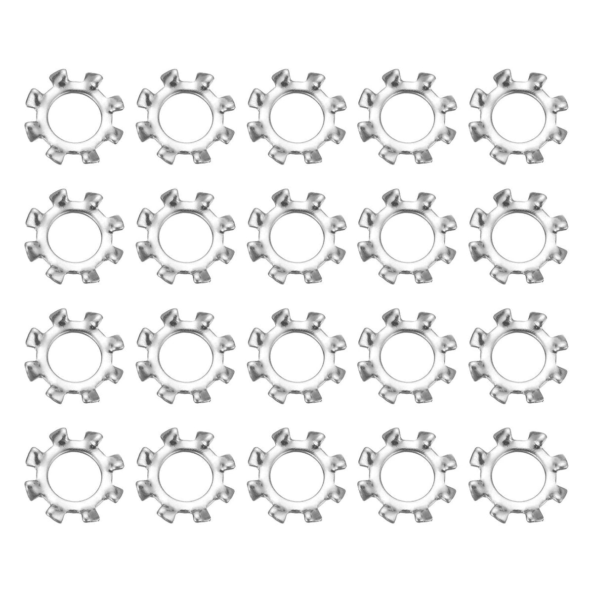 50Pcs 1/4 External Tooth Lock Washer, 304 Stainless Steel Multi-Tooth Star Washer Locking Fastener, Silver Tone