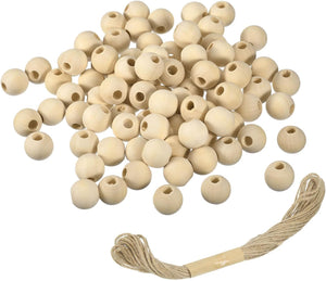 100Pcs Wooden Beads, 18mm/0.7inch Natural Color Ball Spacer Bead Unfinished Round Loose Beads for Crafts Jewelry Making Party Decoration (8mm Hole)