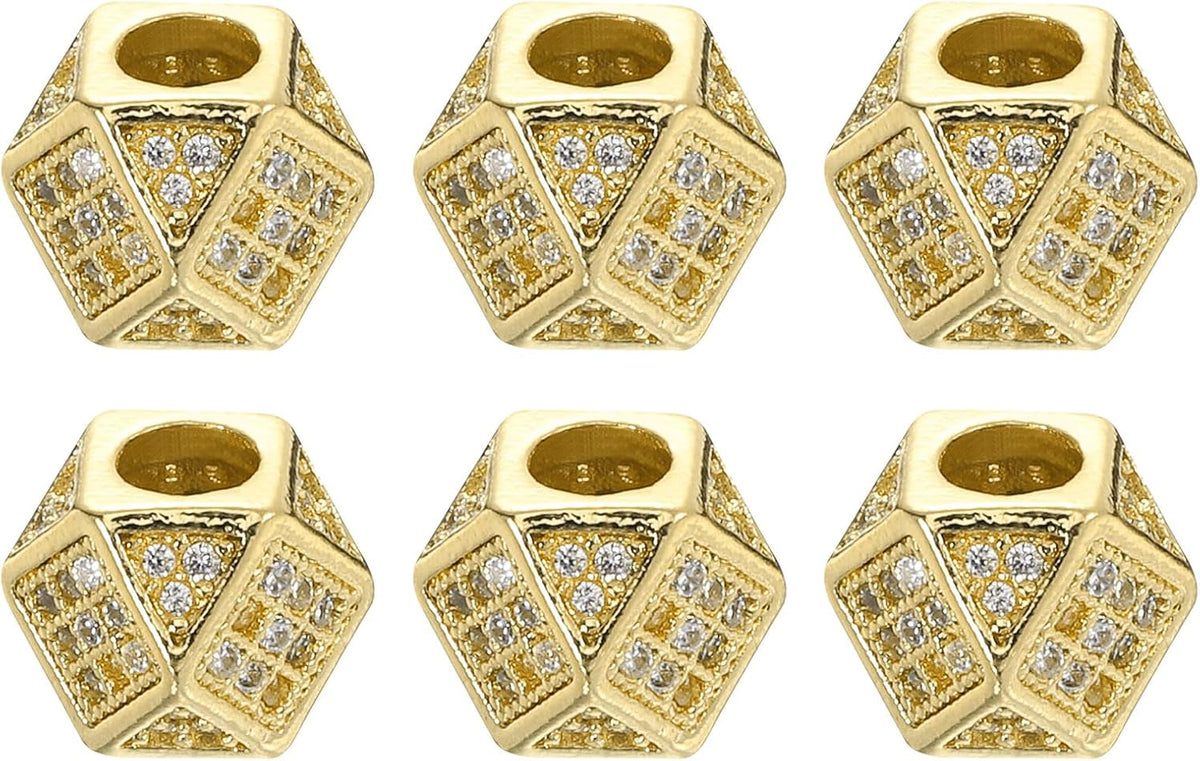 Cube Charm Spacer Beads, 6Pcs 7mm - Brass Rhinestone Spacer Beads, Zircon Spacer Beads for DIY Bracelets Earrings Jewelry Making (Gold - White)