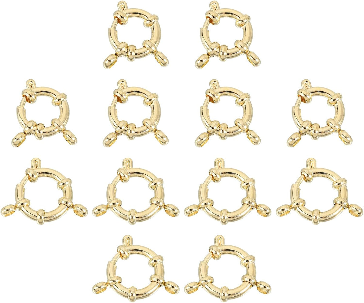 LinkMejor Spring Ring Clasps, 12Pcs 12/14mm Stainless Steel Round Close Spring Ring Clasps Connectors for DIY Necklace Bracelets Jewelry Making, Gold Tone
