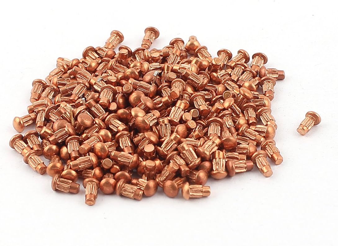 200 Pcs 5/64" x 5/32" Copper Round Head Solid Rivets Knurled Shanks