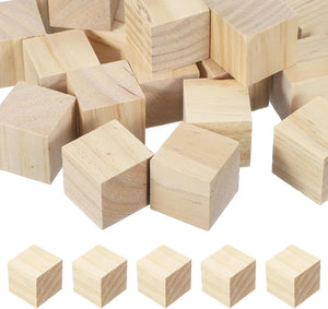 20Pcs Unfinished Wooden Cubes, 25mm / 0.98in Wood Square Blocks, Plain Wooden Blocks for Paint DIY Crafts Puzzle Making Art Projects Party Decoration, Wood Color