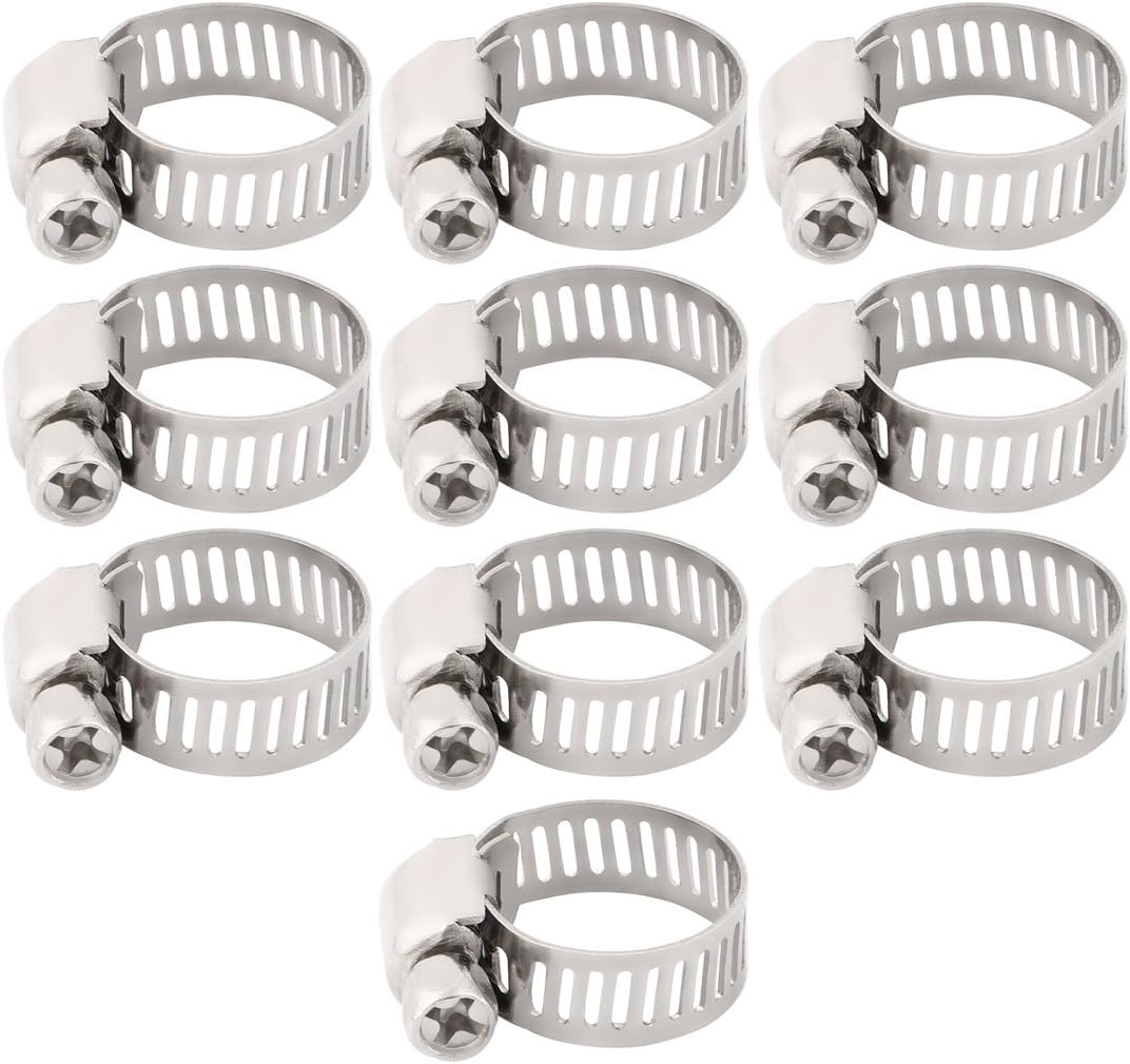 Steel Adjustable Gear Clip Clamping Range Hose Clamp, 3/8-5/8 Inch Dia Pack of 10 Silver Tone