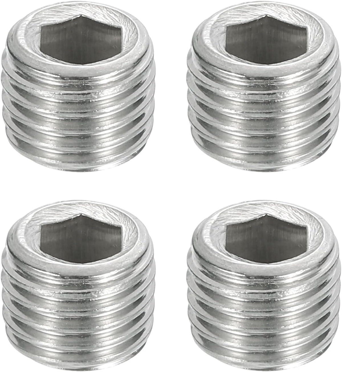 4Pcs Male Thread Socket Pipe Plugs, M12-1.5x10mm Stainless Steel Internal Hex Thread Pipe Caps for Pipe Fitting and Sealing, Silver