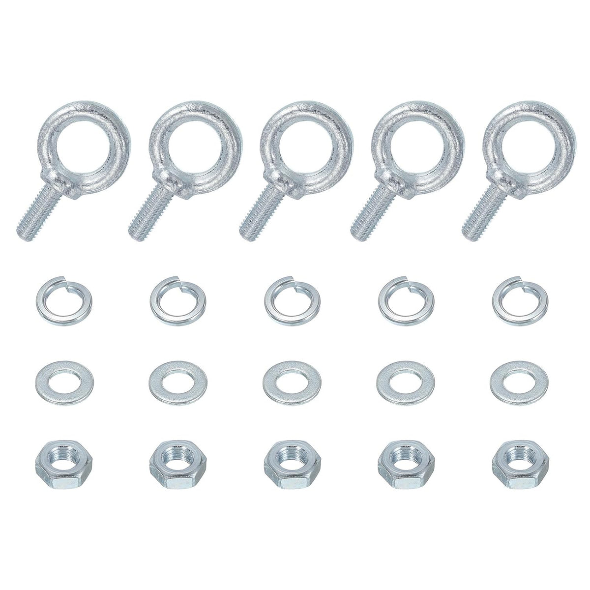 5 Pack M8 Galvanized Carbon Steel Eye Bolts, 5/16" x 0.79" Lifting Ring Eye Bolt with Nuts and Washers Heavy Duty Screw Eye Bolts Kit for Tie Down Straps Indoors Outdoors, Silver