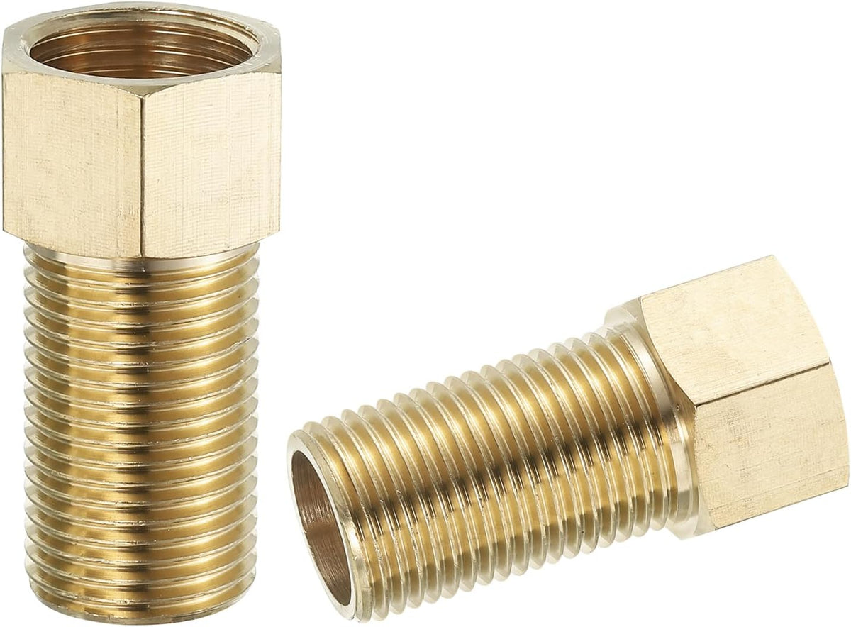 Brass Pipe Fitting, 2Pcs G1/2 Male x G1/2 Female 50mm Brass Reducer Adapter Pipe Extension Fittings, Reducer Hex Bushing Threaded Pipe Fitting for Water, Gas, Oil Pipeline Systems
