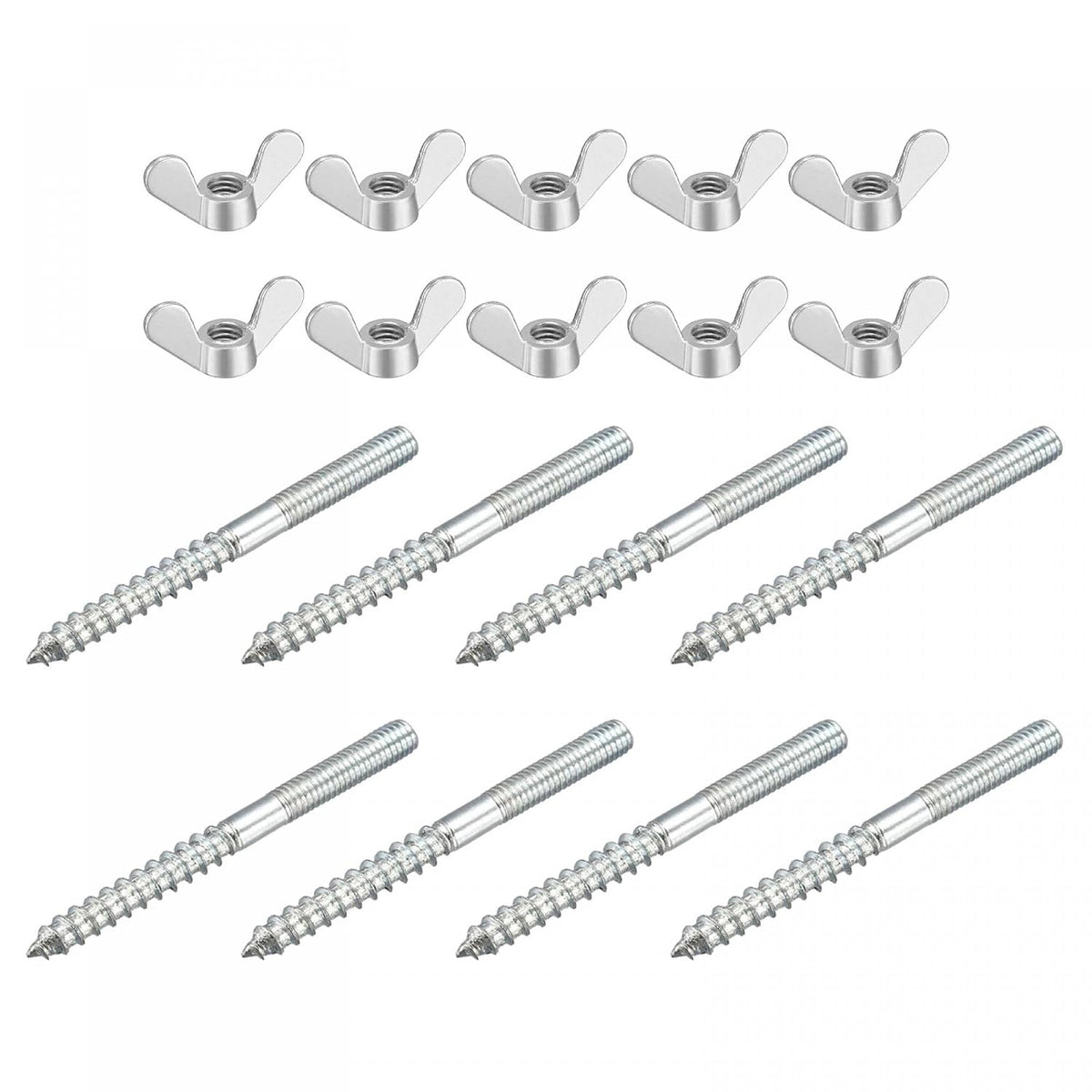 M6 Wing Nuts Butterfly Nut Silver Tone 10pcs and M6x70mm Hanger Bolt Double Headed Screw 8pcs