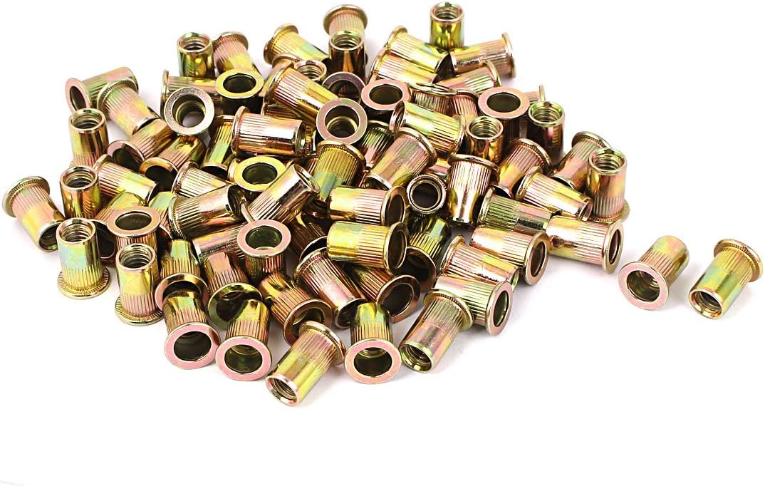 5/16 inches-18 Flat Head Rivet Nut Insert Nutsert Gold Tone 100pcs