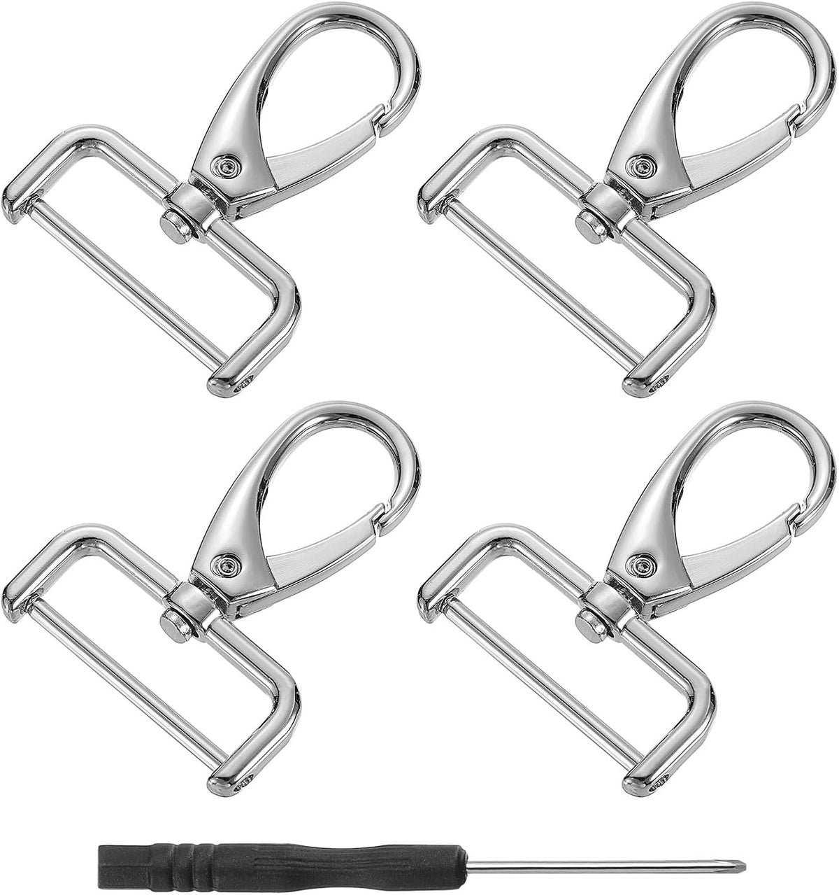 LinkMejor 4Pcs Swivel Clasps Hook, 32mm(1.25 Inch) D Ring Detachable Snap Hook Metal Lobster Claw Clasp Hook with Screwdriver for Purse Keychain DIY Craft, Silver