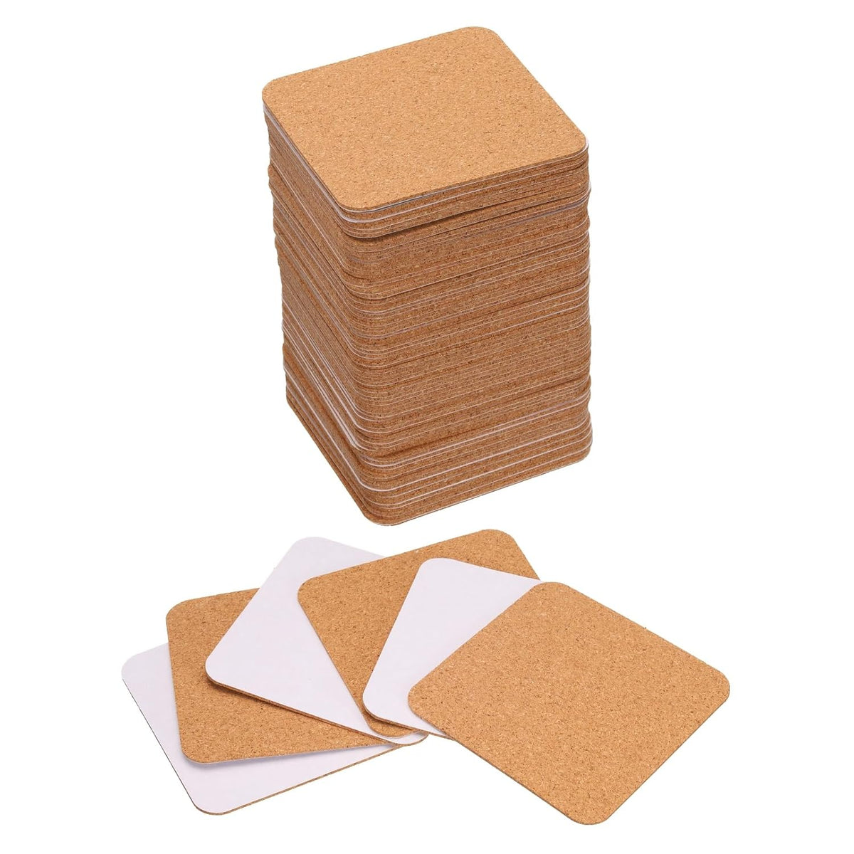80pcs Self Adhesive Cork Coasters 3.5"x 3.5"x 0.06" Cork Mats Cork Tiles Cork Backing Sheets Mini Wall Cork Board for Coasters and DIY Crafts, Square Rounded Corner